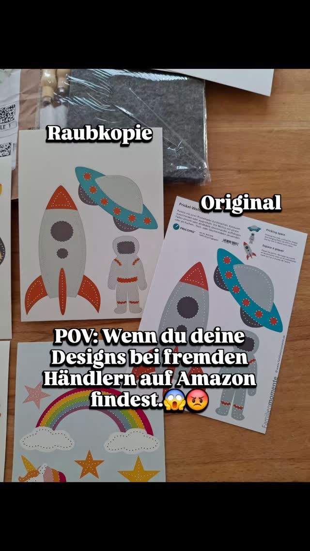 Ich bin immer noch sprachlos angesichts der Dreistigkeit 😫 - während ich viel Zeit und Liebe zum Detail in die Gestaltung meiner Prickelvorlagen stecke, gibt es Firmen, die einfach meine Vorlagen kopieren und zu einem Dumpingpreis bei Amazon verkaufen. 😡

Hast du auch schon solche Erfahrungen gemacht?
Was denkst du darüber?

Schreib es gerne in die Kommentare ⬇️

Meine Vorlagen erkennt ihr übrigens immer an meiner Marke PRICOMO® – und dem Hersteller Familienmomente.  Alle meine Vorlagen bekommt ihr bei mir im Shop unter www.familienmomente.de. 💚💫

Ich freu mich über jede Unterstützung 💫🙏💚

#produktpiraterie #allesnurgeklaut #pricomo
#Familienmomente #supportsmallbusiness
Währe